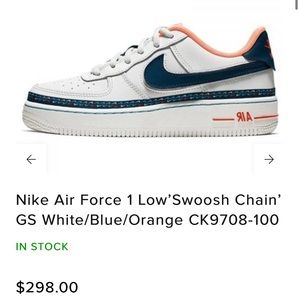 Nike Air Force 1 Low’Swoosh Chain’ GS White/Blue/Orange CK9708-100
